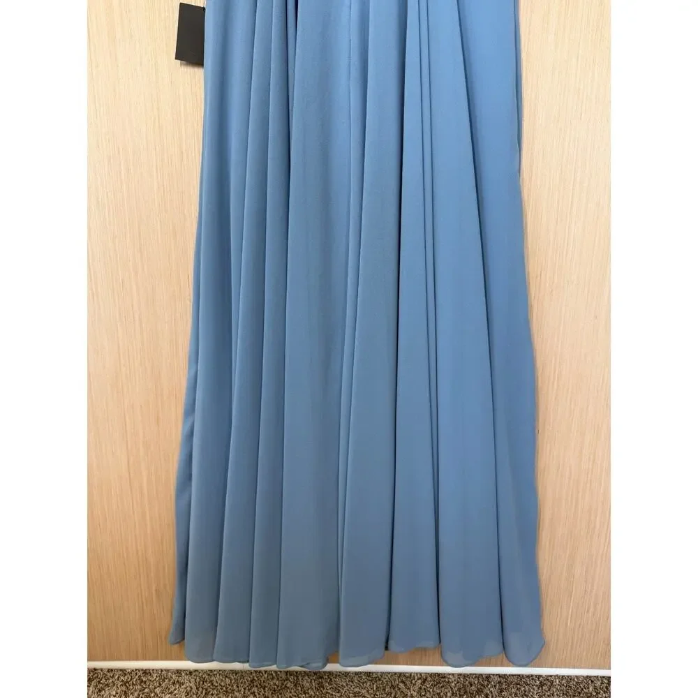 NEW Lulus All About Love Chiffon Maxi Dress Womens Size Large Pleated Slate Blue - Picture 6 of 12